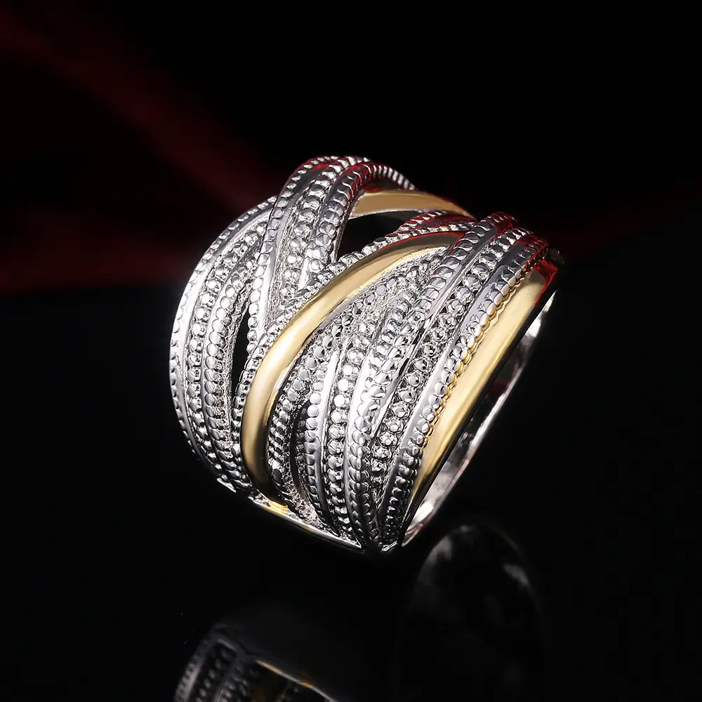 Huitan Personality Big Intersect Metallic OL Style Silver Color Gold Color Mix Office Lady Finger Rings Fashion Rings Jewelry