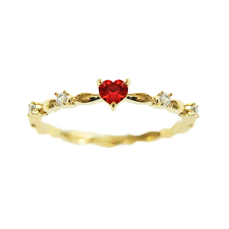 Huitan Fashion Contracted Red Heart Cubic Zirconia Rings Luxury Gold Color Wedding Rings for Women Exquisite Gift 2022 Jewelry