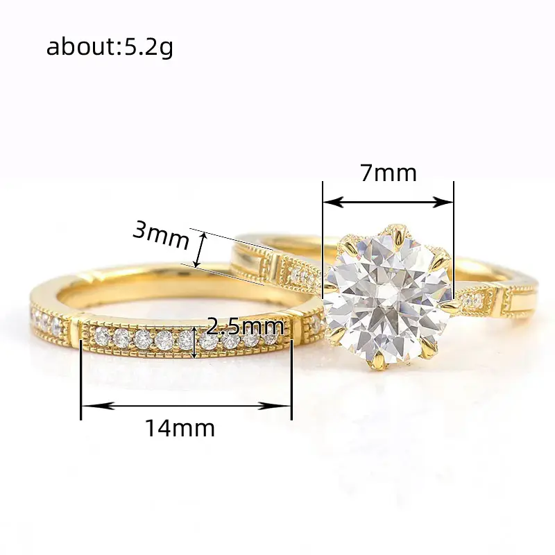 Huitan Graceful  2Pcs Set Rings for Women Bridal Wedding Accessories with Brilliant Zirconia Luxury Gold Color Finger Jewelry