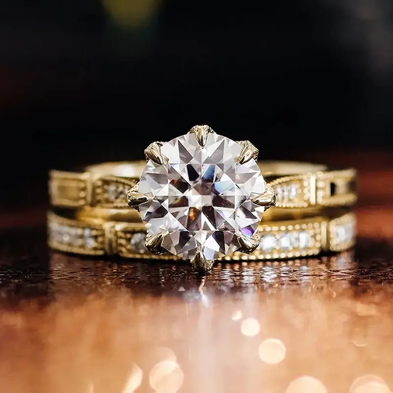 Huitan Graceful  2Pcs Set Rings for Women Bridal Wedding Accessories with Brilliant Zirconia Luxury Gold Color Finger Jewelry