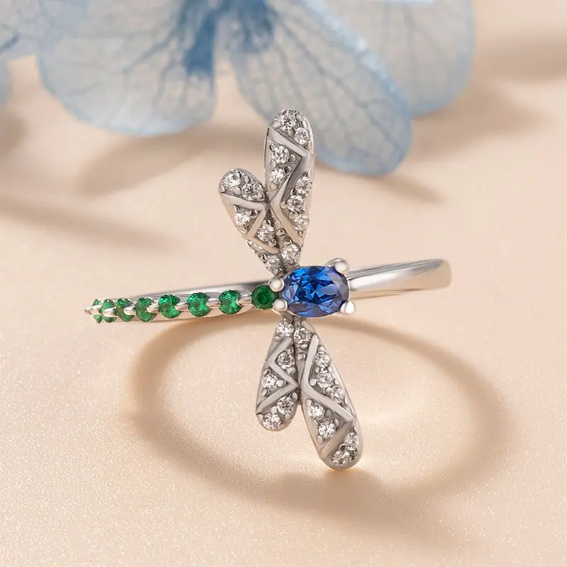 Huitan Chic Dragonfly Rings for Women Blue Green CZ Daily Wear Statement Girls Ring Birthday Gift Dance Party New Trendy Jewelry