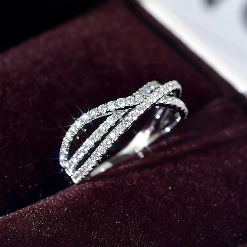 Huitan Chic Cross Ring with Cubic Zirconia Silver Color Women Accessories for Wedding Engagement Party Luxury Fashion Jewelry