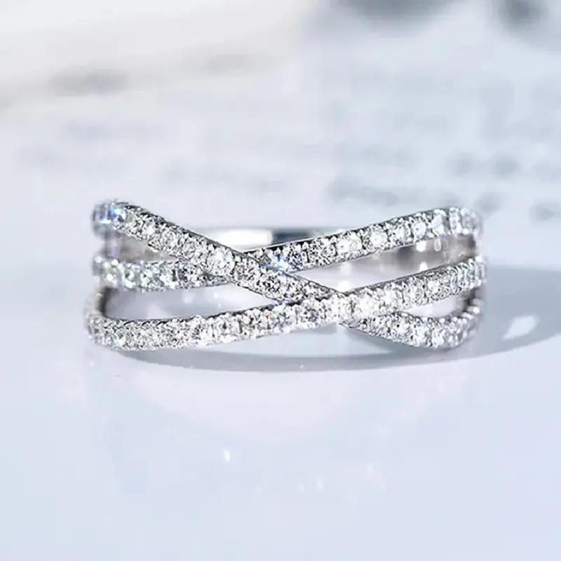 Huitan Chic Cross Ring with Cubic Zirconia Silver Color Women Accessories for Wedding Engagement Party Luxury Fashion Jewelry