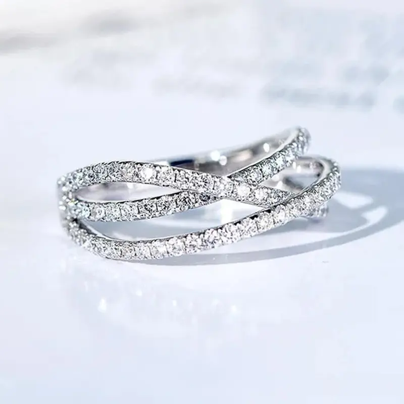 Huitan Chic Cross Ring with Cubic Zirconia Silver Color Women Accessories for Wedding Engagement Party Luxury Fashion Jewelry