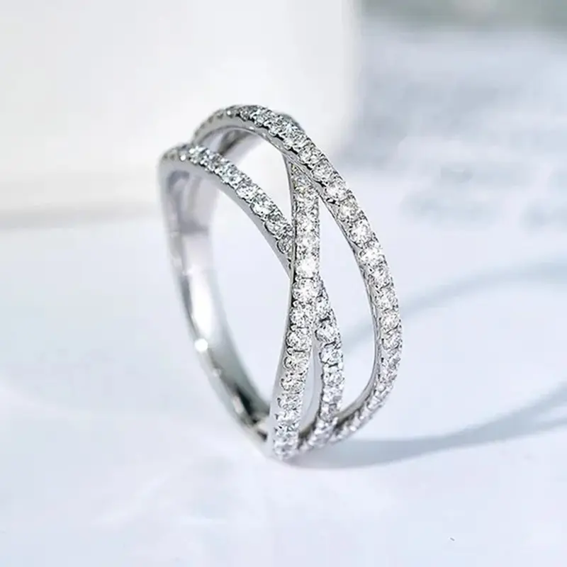 Huitan Chic Cross Ring with Cubic Zirconia Silver Color Women Accessories for Wedding Engagement Party Luxury Fashion Jewelry