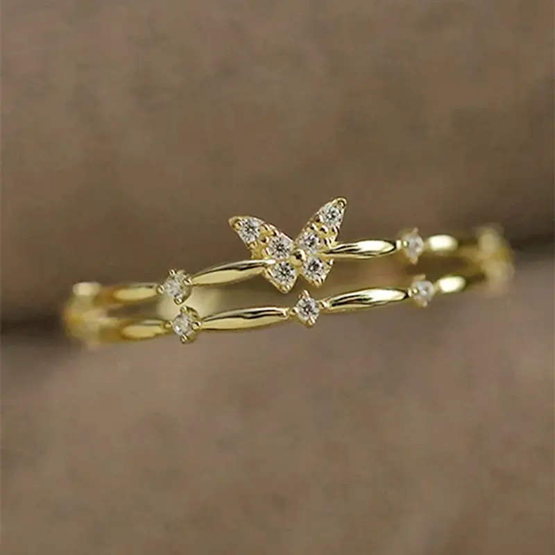 Huitan Chic Butterfly Finger Ring for Women Gold Color Temperament Sweet Girls Rings Party Fancy Birthday Gift Fashion Jewelry