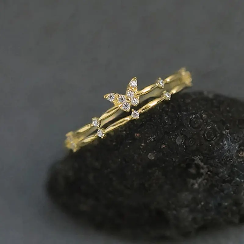Huitan Chic Butterfly Finger Ring for Women Gold Color Temperament Sweet Girls Rings Party Fancy Birthday Gift Fashion Jewelry