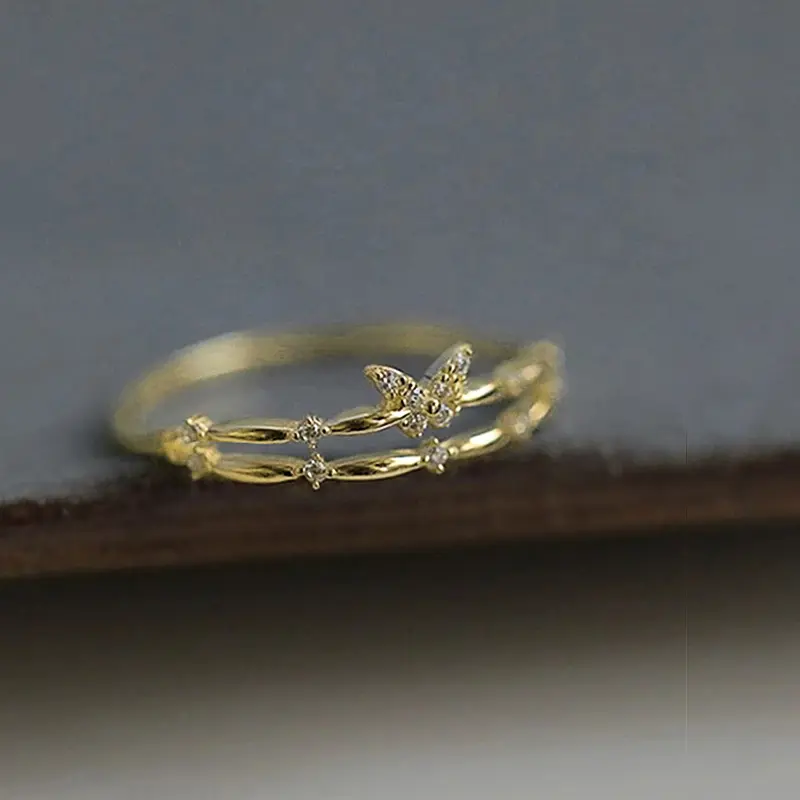Huitan Chic Butterfly Finger Ring for Women Gold Color Temperament Sweet Girls Rings Party Fancy Birthday Gift Fashion Jewelry