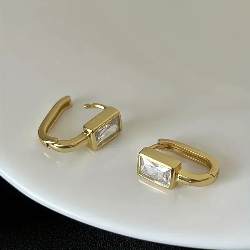 Huitan Fashion Contracted Rectangular Cubic Zirconia Hoop Earrings for Women Silver Color/Gold Color Temperament Girls Jewelry