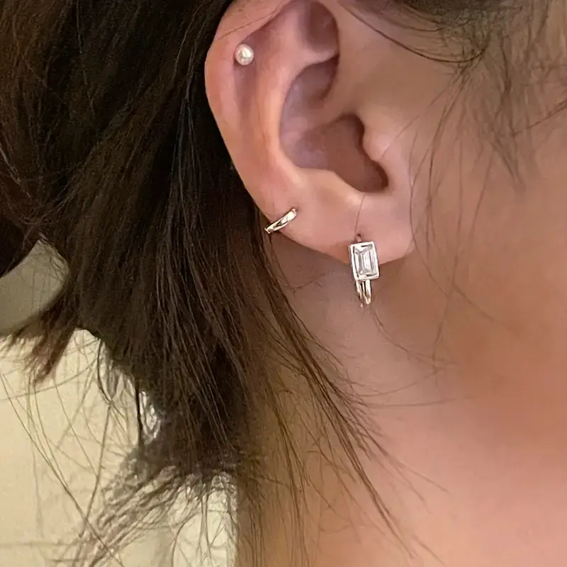 Huitan Fashion Contracted Rectangular Cubic Zirconia Hoop Earrings for Women Silver Color/Gold Color Temperament Girls Jewelry