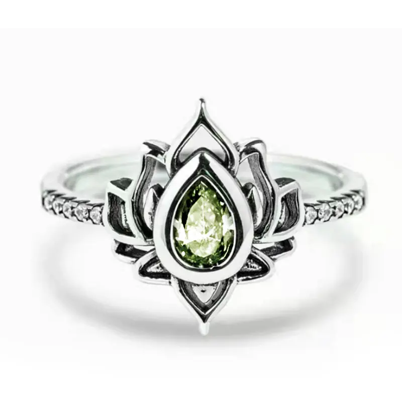 Huitan Aesthetic Lotus Flower Rings with Water Drop CZ Exquisite Women Finger-rings Fancy Anniversary Gift New Trendy Jewelry