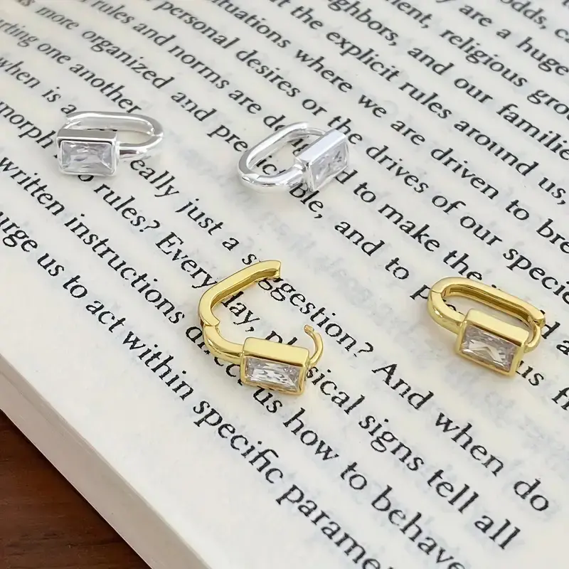 Huitan Fashion Contracted Rectangular Cubic Zirconia Hoop Earrings for Women Silver Color/Gold Color Temperament Girls Jewelry