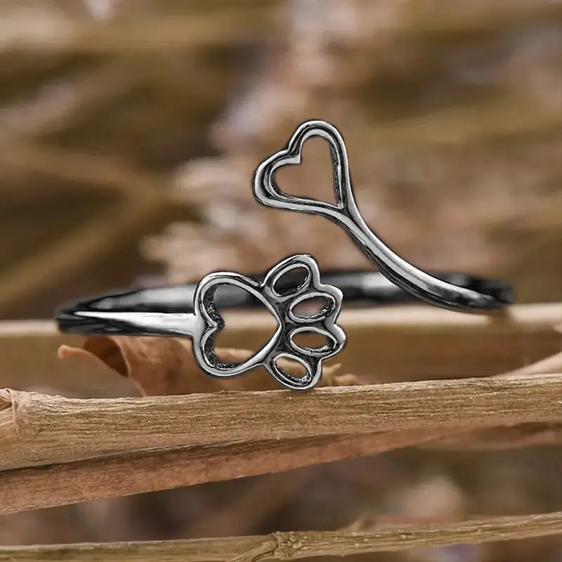 Huitan Dogs Cats Footprints Women Rings Simple Stylish Girls Finger-ring Birthday Gift Everyday Cute Accessories Fashion Jewelry