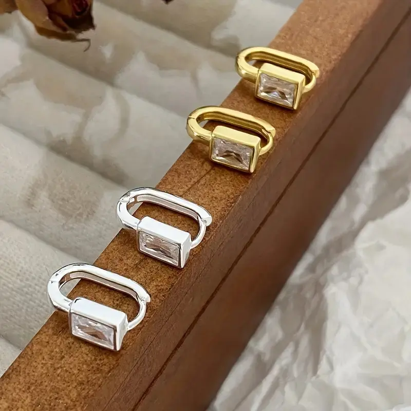 Huitan Fashion Contracted Rectangular Cubic Zirconia Hoop Earrings for Women Silver Color/Gold Color Temperament Girls Jewelry