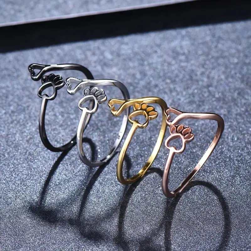 Huitan Dogs Cats Footprints Women Rings Simple Stylish Girls Finger-ring Birthday Gift Everyday Cute Accessories Fashion Jewelry