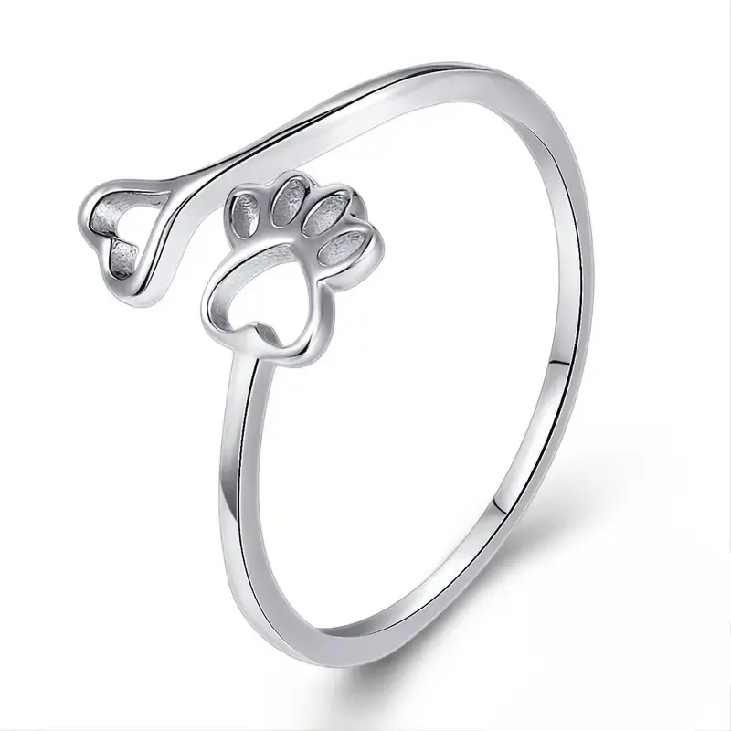 Huitan Dogs Cats Footprints Women Rings Simple Stylish Girls Finger-ring Birthday Gift Everyday Cute Accessories Fashion Jewelry