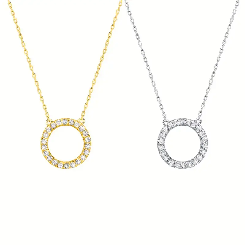 Huitan Simple Stylish Circle Shaped Pendant Necklace Full with Cubic Zircon Luxury Wedding Accessories for Women Fashion Jewelry