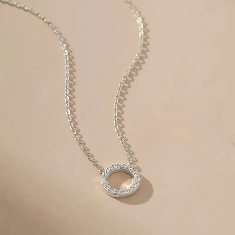 Huitan Simple Stylish Circle Shaped Pendant Necklace Full with Cubic Zircon Luxury Wedding Accessories for Women Fashion Jewelry