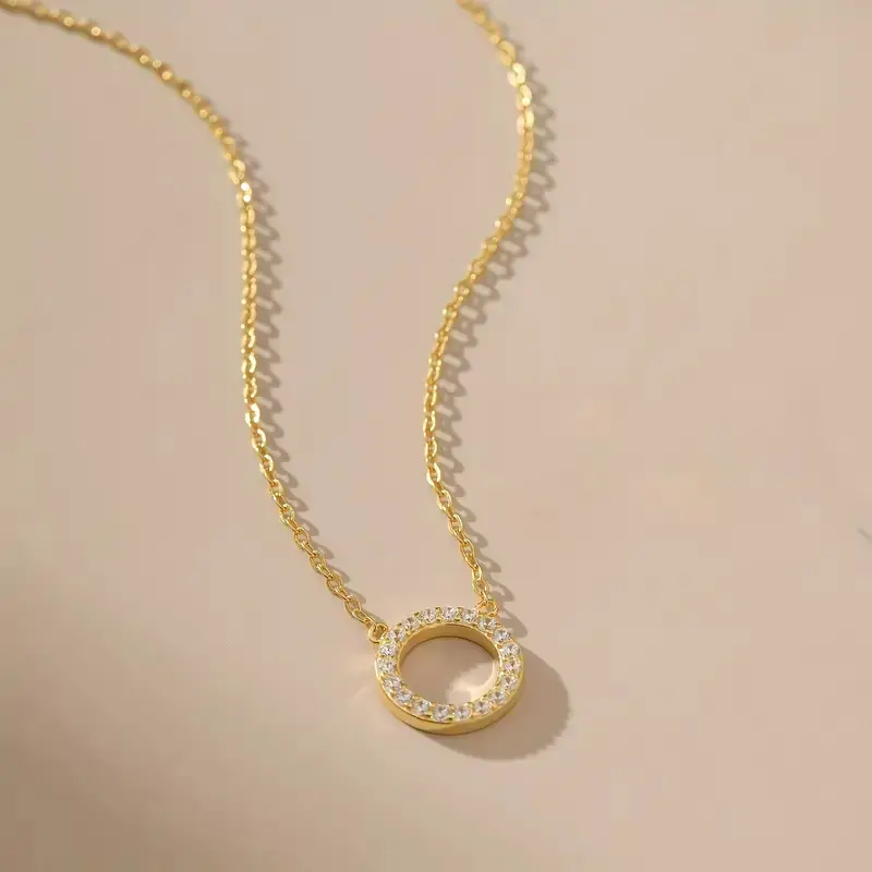 Huitan Simple Stylish Circle Shaped Pendant Necklace Full with Cubic Zircon Luxury Wedding Accessories for Women Fashion Jewelry
