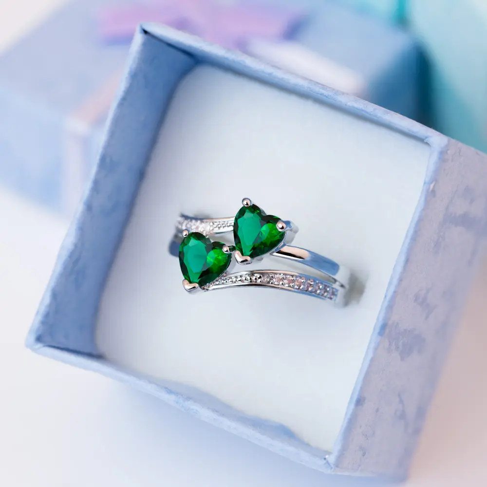 Huitan Romantic Engagement Rings For Women Double Heart Shaped Pretty Gift For Women Seven Color Cubic Zircon Available Rings