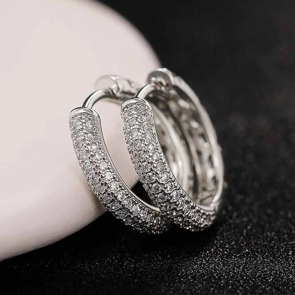 Huitan Silver Color CZ Hoop Earrings for Women Timeless Style Simple Ear Accessories for Teens Minimalist Gift Classic Jewelry