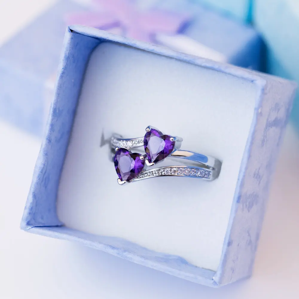 Huitan Romantic Engagement Rings For Women Double Heart Shaped Pretty Gift For Women Seven Color Cubic Zircon Available Rings