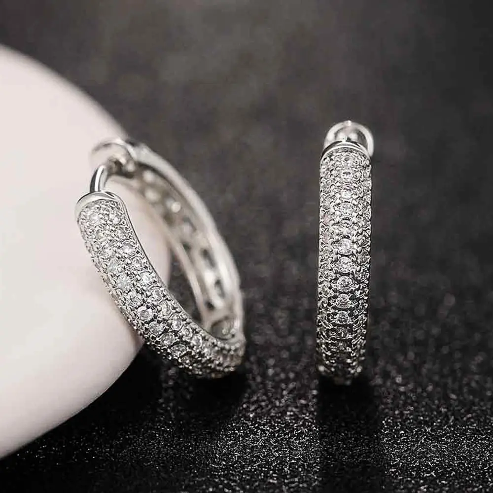 Huitan Silver Color CZ Hoop Earrings for Women Timeless Style Simple Ear Accessories for Teens Minimalist Gift Classic Jewelry