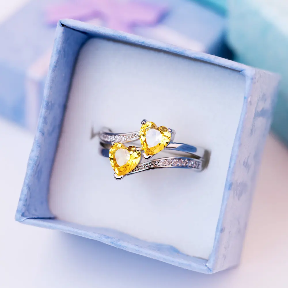 Huitan Romantic Engagement Rings For Women Double Heart Shaped Pretty Gift For Women Seven Color Cubic Zircon Available Rings