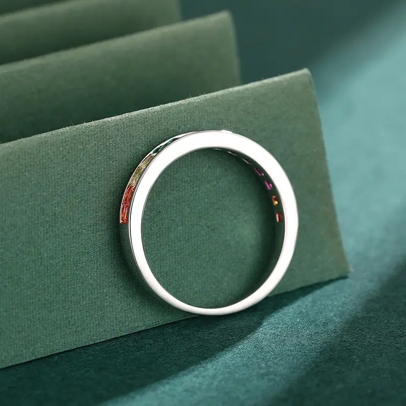 Huitan Bright Square Colorful Zirconia Thin Ring Fashion Finger Band Jewelry for Daily Life Versatile Stylish Accessories Gift