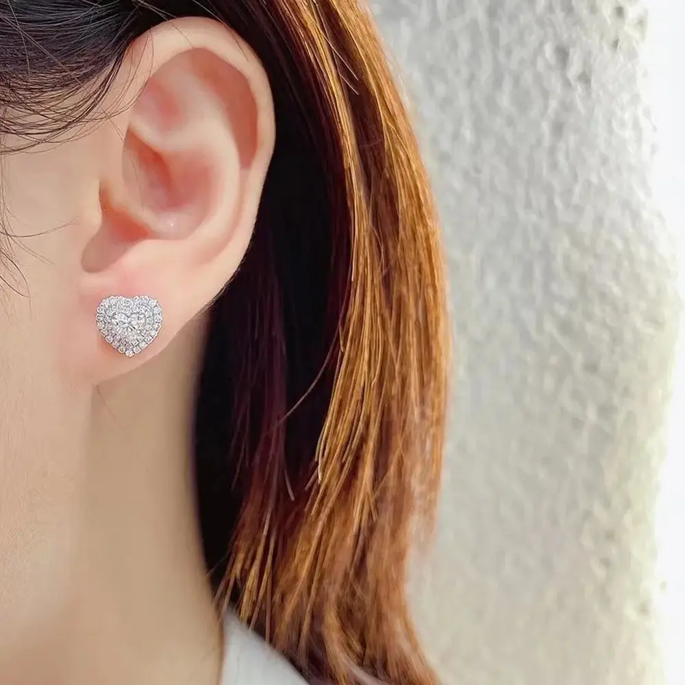 Huitan Classic Heart Stud Earrings Crystal Cubic Zirconia Eternity Timeless Women Earrings Fancy Girl Gift High Quality Jewelry