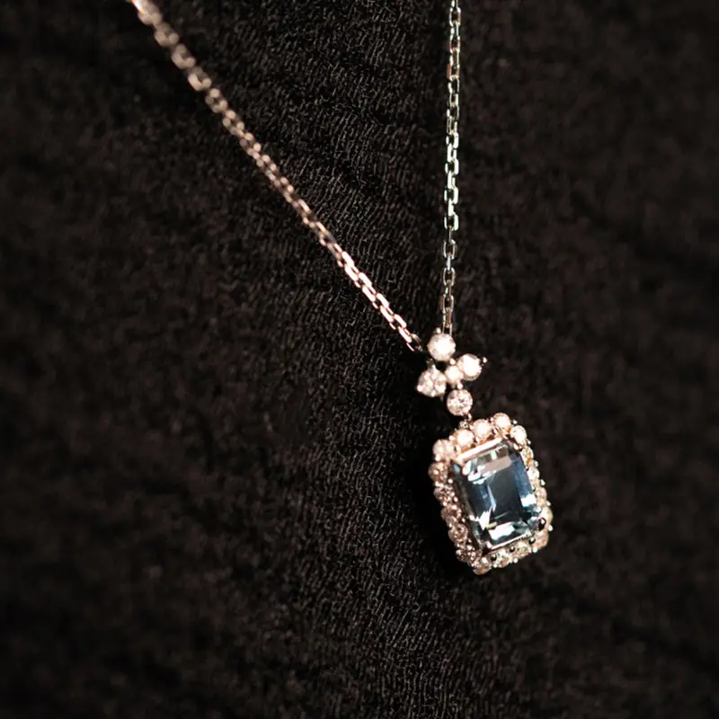 Huitan Fancy Geometric Pendant Necklace with Light Blue Cubic Zirconia Aesthetic Women's Clavicle Chain Necklace Wedding Jewelry