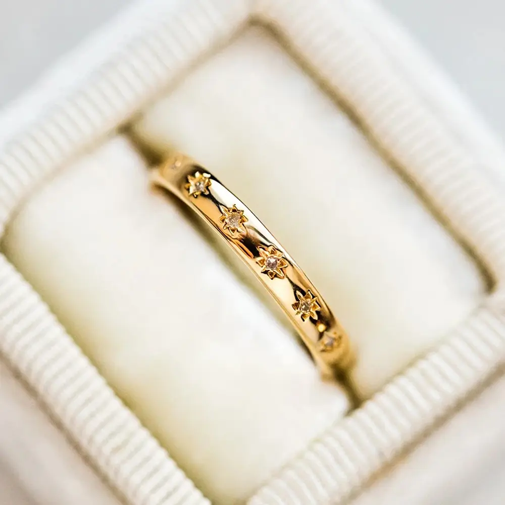 Huitan Korean Style Simple Metal Rings for Women Inlaid Shiny CZ Stone Daily Wearable Accessories Versatile Girls Finger Jewelry