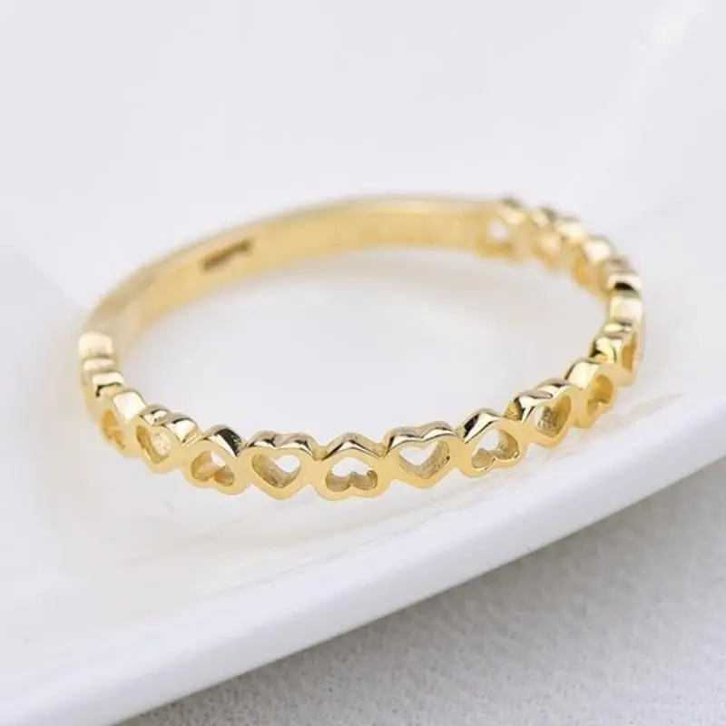 Huitan Exquisite Heart to Heart Finger Rings Women Simple Stylish Metal Rings Daily Wear Statement Accessories Drop Ship Jewelry