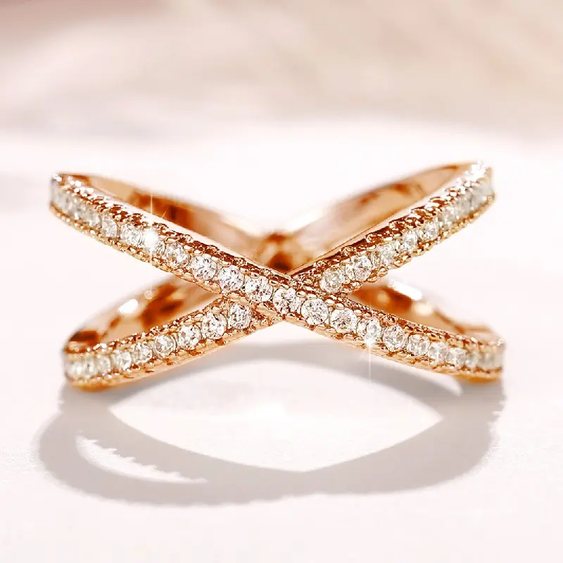 Huitan Fashion Cross Finger Rings for Women 3 Metal Colors Paved Dazzling Cubic Zirconia Simple Stylish Female Rings Hot Jewelry