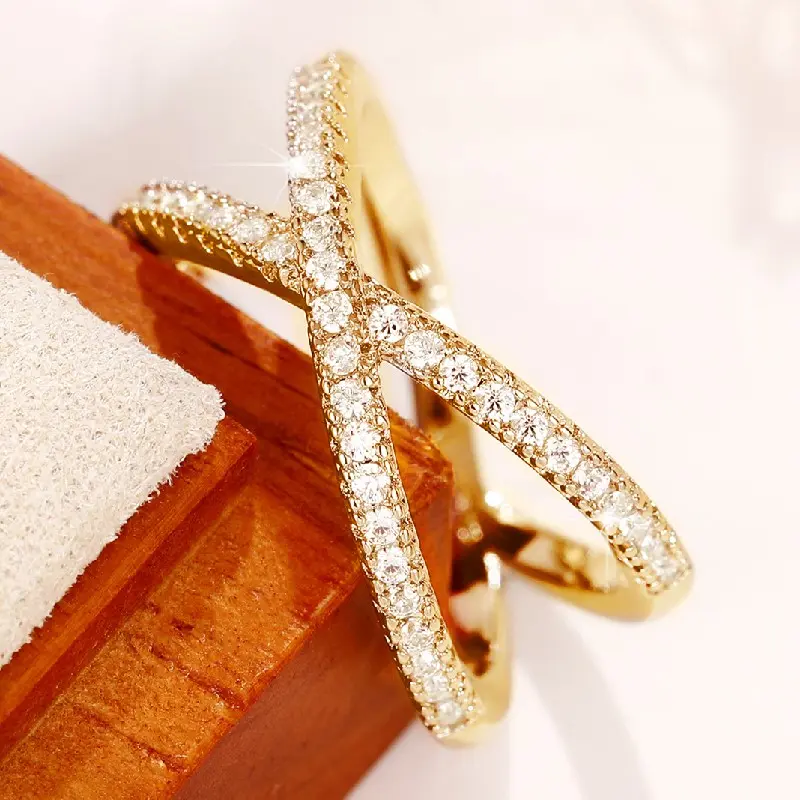Huitan Fashion Cross Finger Rings for Women 3 Metal Colors Paved Dazzling Cubic Zirconia Simple Stylish Female Rings Hot Jewelry