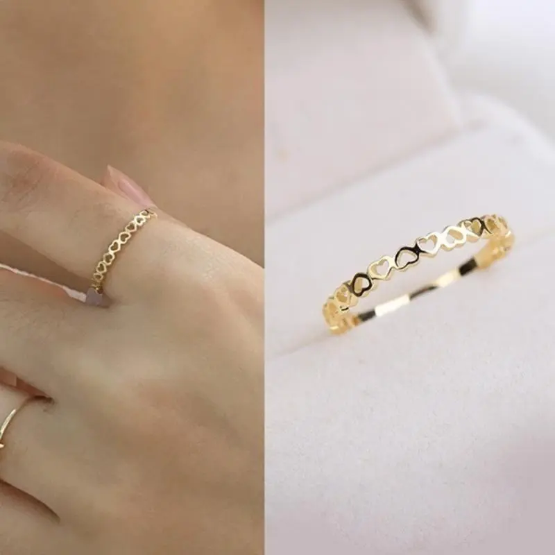 Huitan Exquisite Heart to Heart Finger Rings Women Simple Stylish Metal Rings Daily Wear Statement Accessories Drop Ship Jewelry