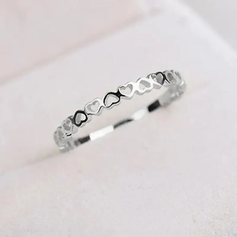 Huitan Exquisite Heart to Heart Finger Rings Women Simple Stylish Metal Rings Daily Wear Statement Accessories Drop Ship Jewelry