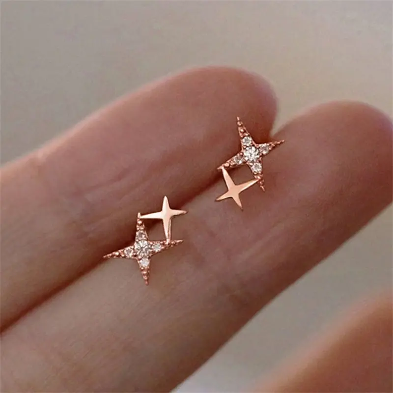 New Fashion Silver Color Stud Earrings Women Gift Banquet Asymmetry Cross Star Earring Girls Jewelry Vintage Accessories Gifts