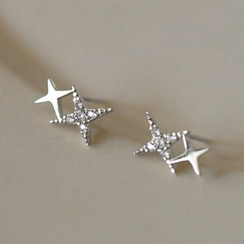 New Fashion Silver Color Stud Earrings Women Gift Banquet Asymmetry Cross Star Earring Girls Jewelry Vintage Accessories Gifts