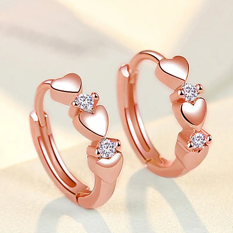 Huitan Cute Heart Small Hoop Earrings Women 3 Metal Colors Trendy Girls Ear Circle Earrings Fancy Accessories Statement Jewelry