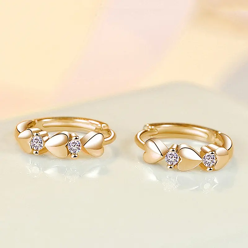 Huitan Cute Heart Small Hoop Earrings Women 3 Metal Colors Trendy Girls Ear Circle Earrings Fancy Accessories Statement Jewelry