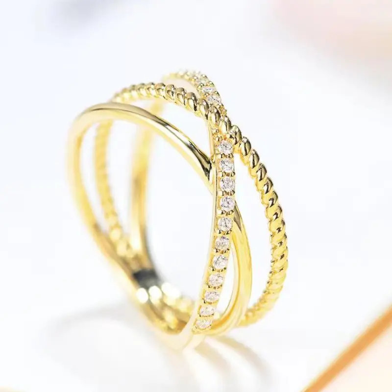 Huitan Women Cross Ring Twist Design Paved CZ Stone Modern Fashion Versatile Female Finger Accessories Good Quality Hot Jewelry