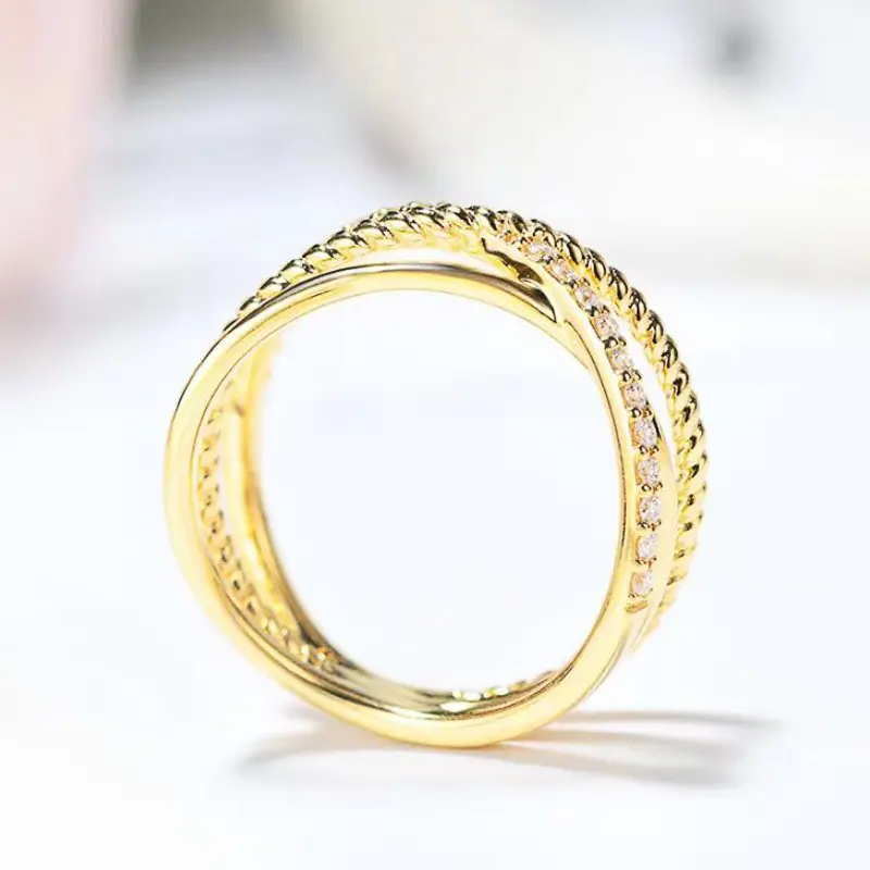 Huitan Women Cross Ring Twist Design Paved CZ Stone Modern Fashion Versatile Female Finger Accessories Good Quality Hot Jewelry