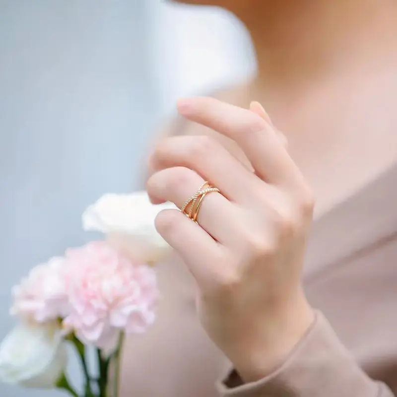Huitan Women Cross Ring Twist Design Paved CZ Stone Modern Fashion Versatile Female Finger Accessories Good Quality Hot Jewelry