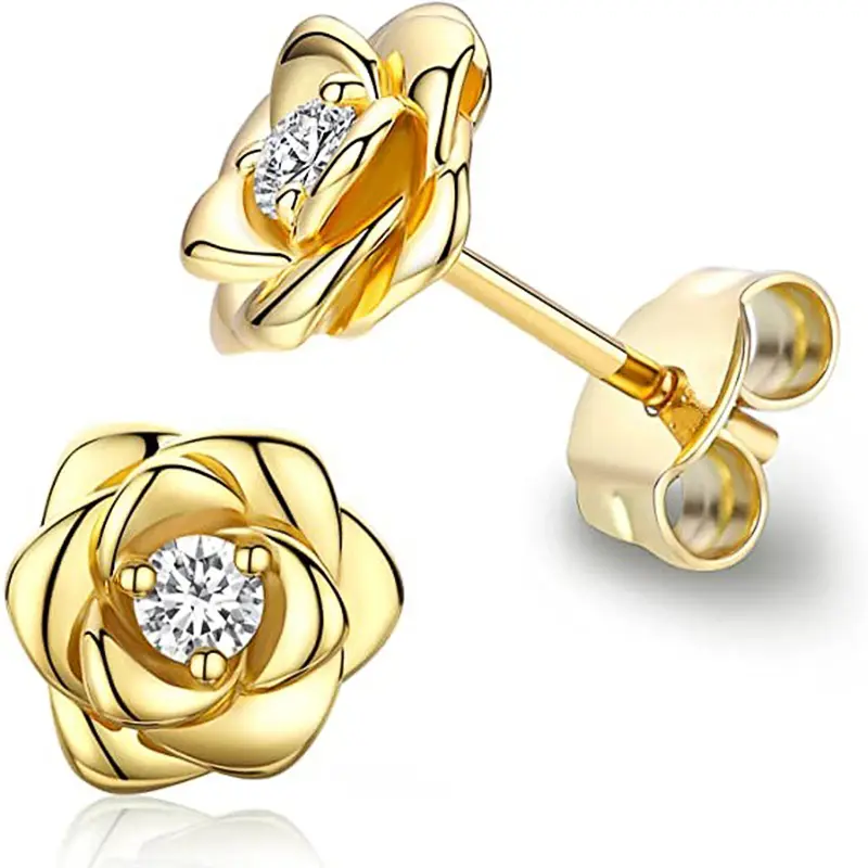 Huitan Eternity Flower Stud Earrings with CZ Romantic Rose Ear Accessories for Women Daily Wear Elegant Earrings Classic Jewelry