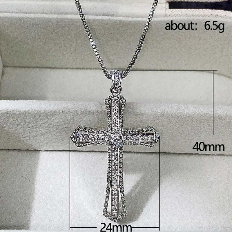 Huitan Hip Hop Cross Necklace for Women with Dazzling CZ Stone Luxury Silver Color Cool Neck Accessories Party Trendy Jewelry