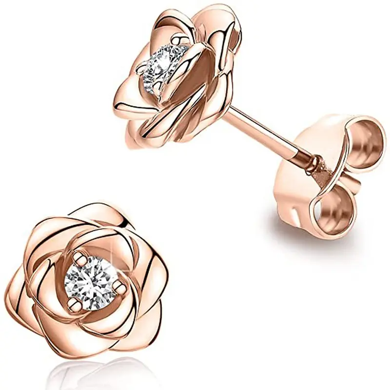 Huitan Eternity Flower Stud Earrings with CZ Romantic Rose Ear Accessories for Women Daily Wear Elegant Earrings Classic Jewelry