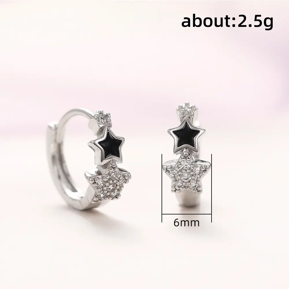 Huitan New Women Star Hoop Earrings with Shiny CZ Delicate Black Star Enamel Circle Earrings Birthday Girl Gift Fashion Jewelry
