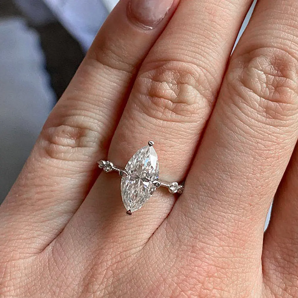 Huitan Luxury Solitaire Crystal Marquise CZ Rings Silver Color/Gold Color Fashion Contracted Wedding Bands Jewelry for Women Hot