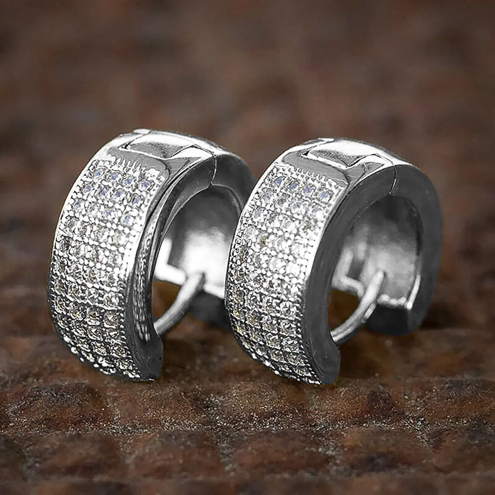 Huitan Small Round Hoop Earrings for Men/Women Shiny White Zirconia Simple Stylish Daily Wearable Earring Unisex Fashion Jewelry